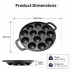 Cast Iron 12 Pit Appam Pan with Silicone Grip