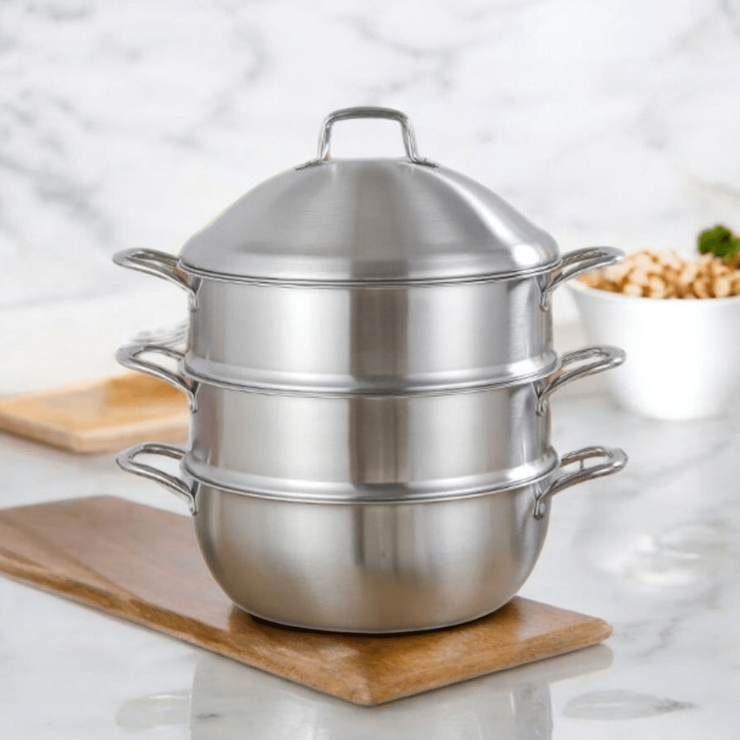 Multi-Purpose Stainless Steel 3-Tier Steaming Pot (32cm)