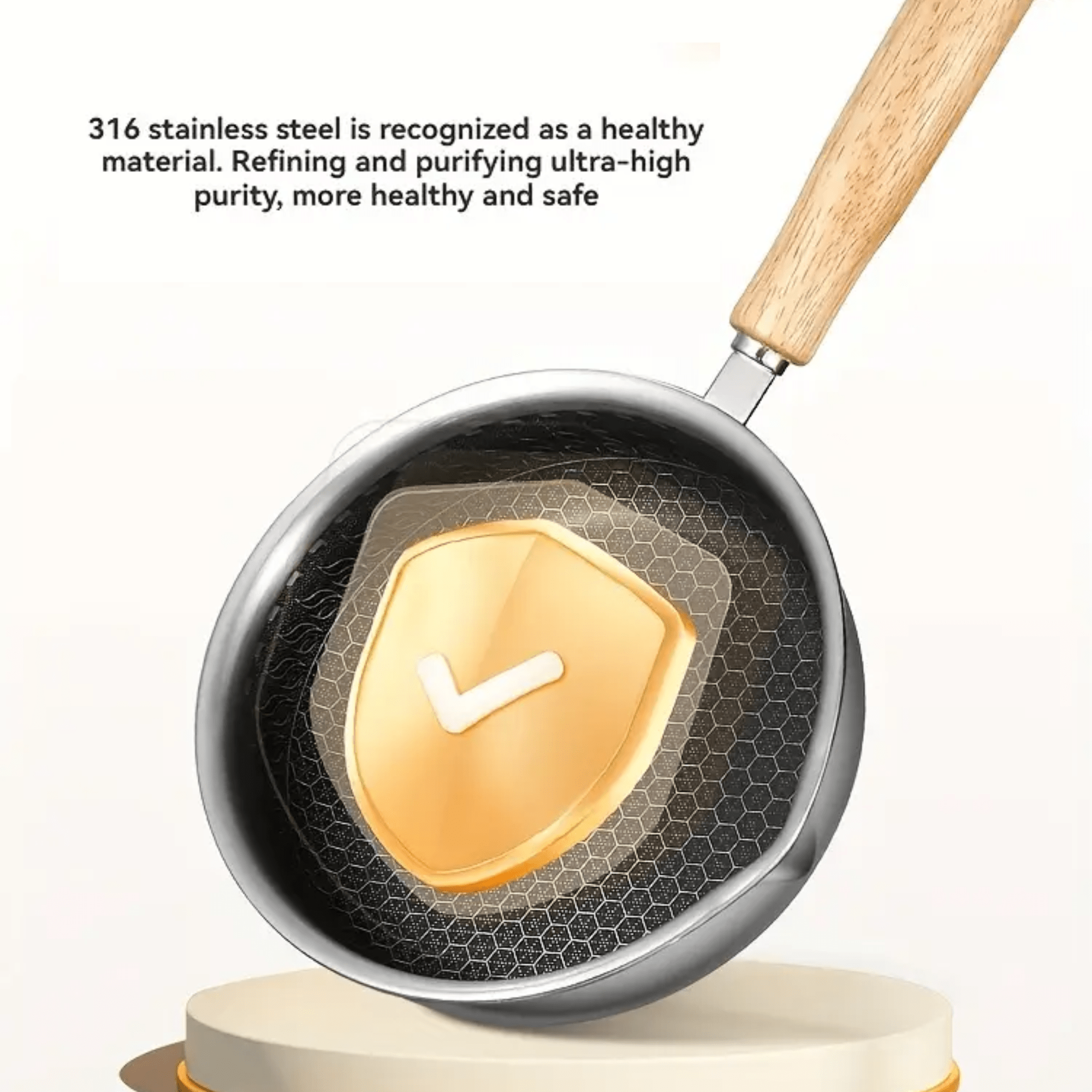 Stainless Steel Nonstick Mini Frying Pan with Wooden Handle (13cm)
