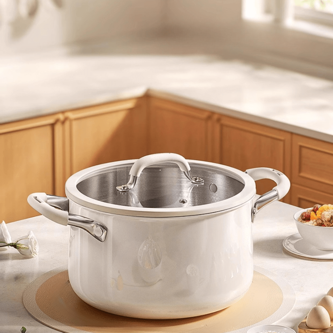 Multi-Purpose Stainless Steel Cooking Pot with Ceramic Exterior