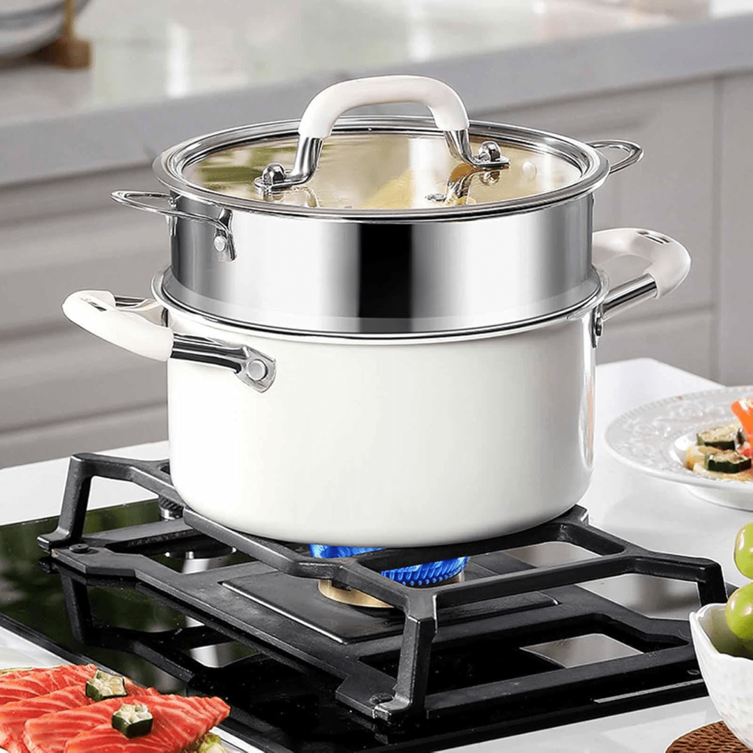 Multi-Purpose Stainless Steel Cooking Pot with Ceramic Exterior