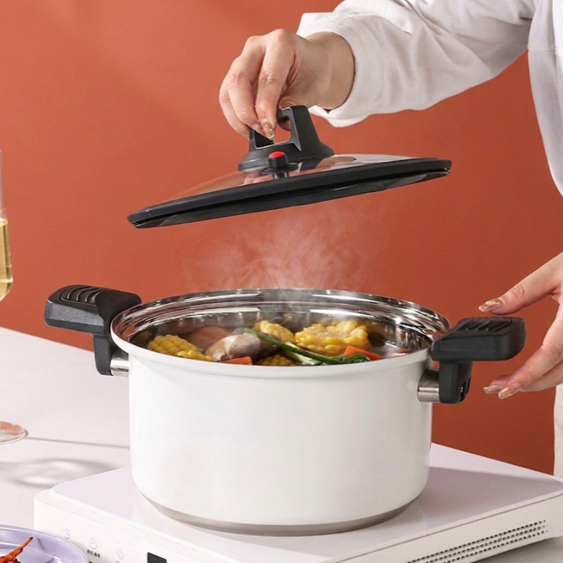 Stainless Steel Micro-Pressure Cooker with Glass Lid(26cm)