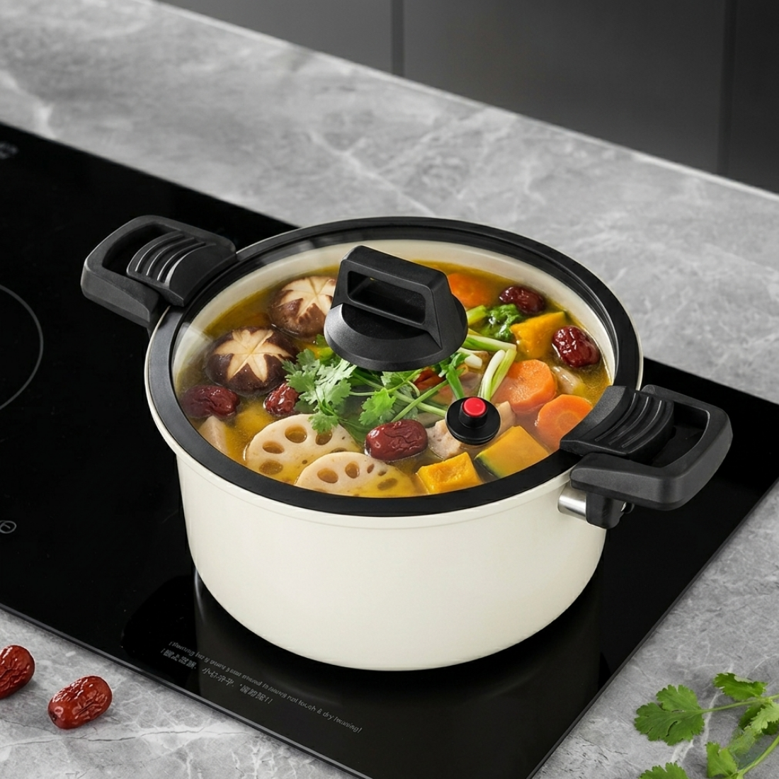 Stainless Steel Micro-Pressure Cooker with Glass Lid(26cm)