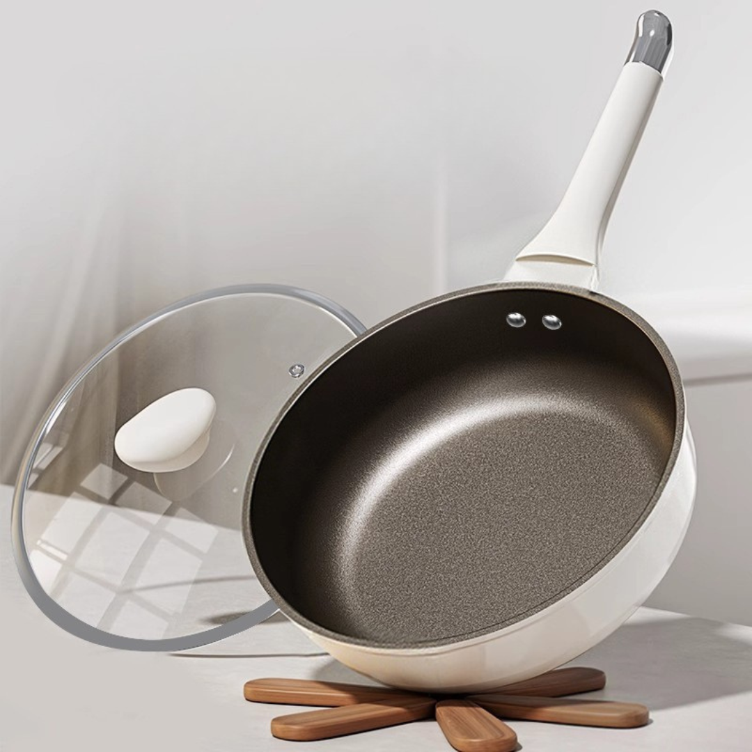Deep Titanium Ceramic Fry Pan with Glass Lid(25cm)