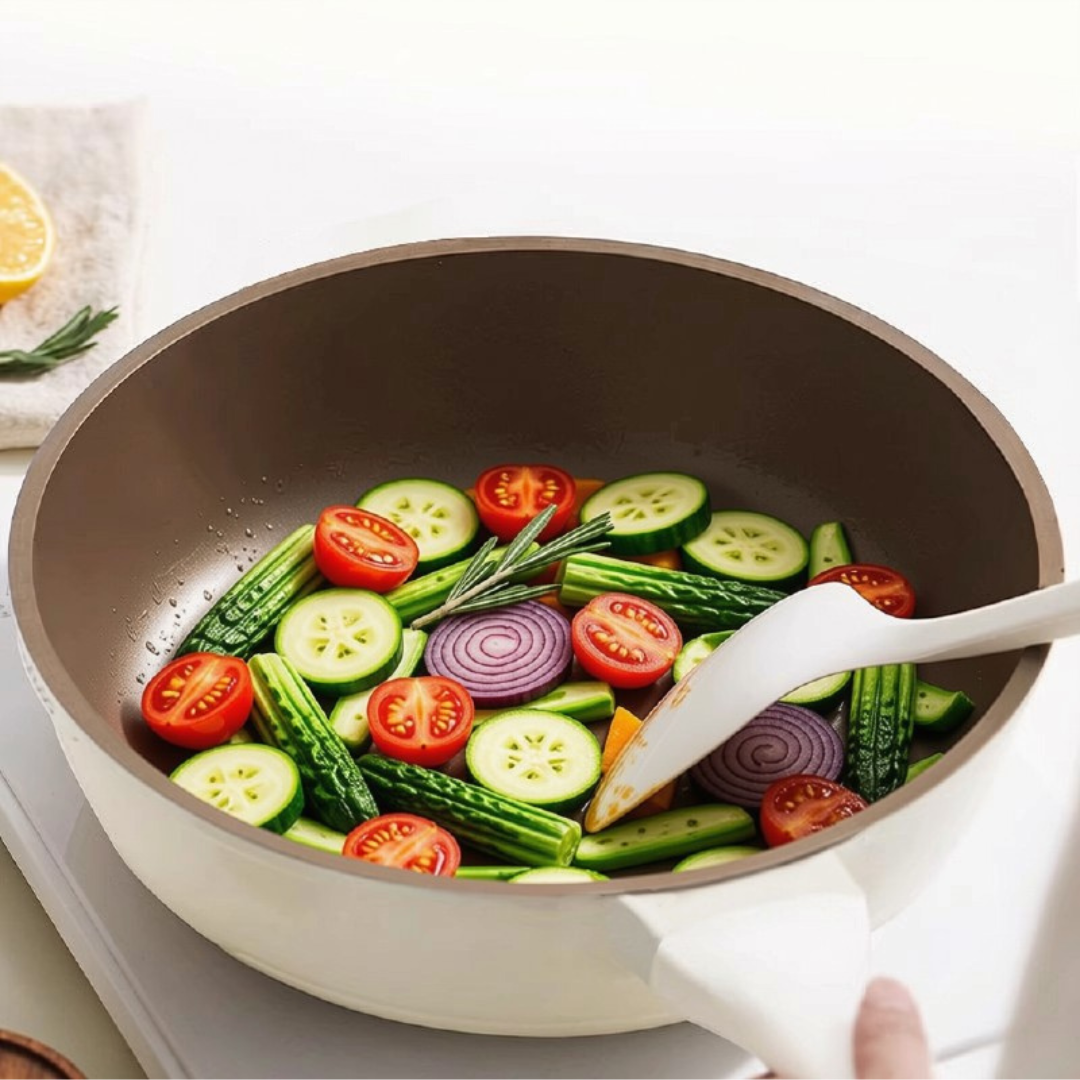 Deep Titanium Ceramic Fry Pan with Glass Lid(25cm)