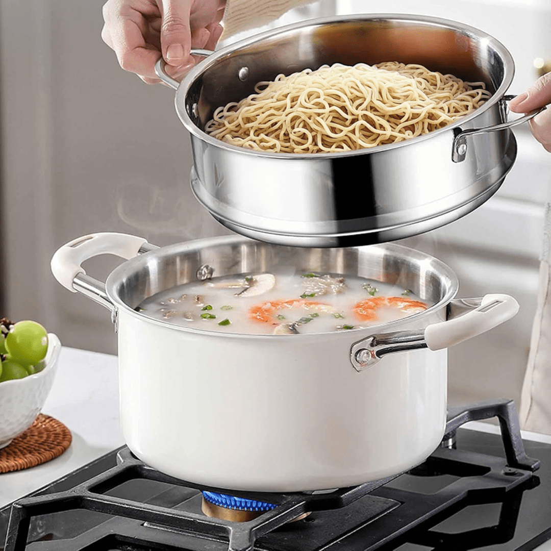 Multi-Purpose Stainless Steel Cooking Pot with Ceramic Exterior