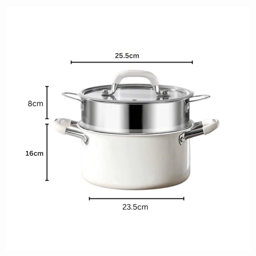 Multi-Purpose Stainless Steel Cooking Pot with Ceramic Exterior