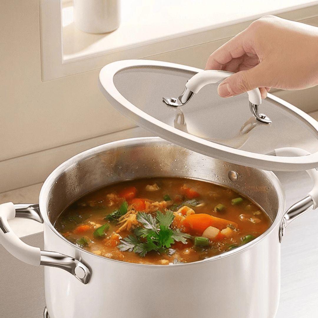 Multi-Purpose Stainless Steel Cooking Pot with Ceramic Exterior