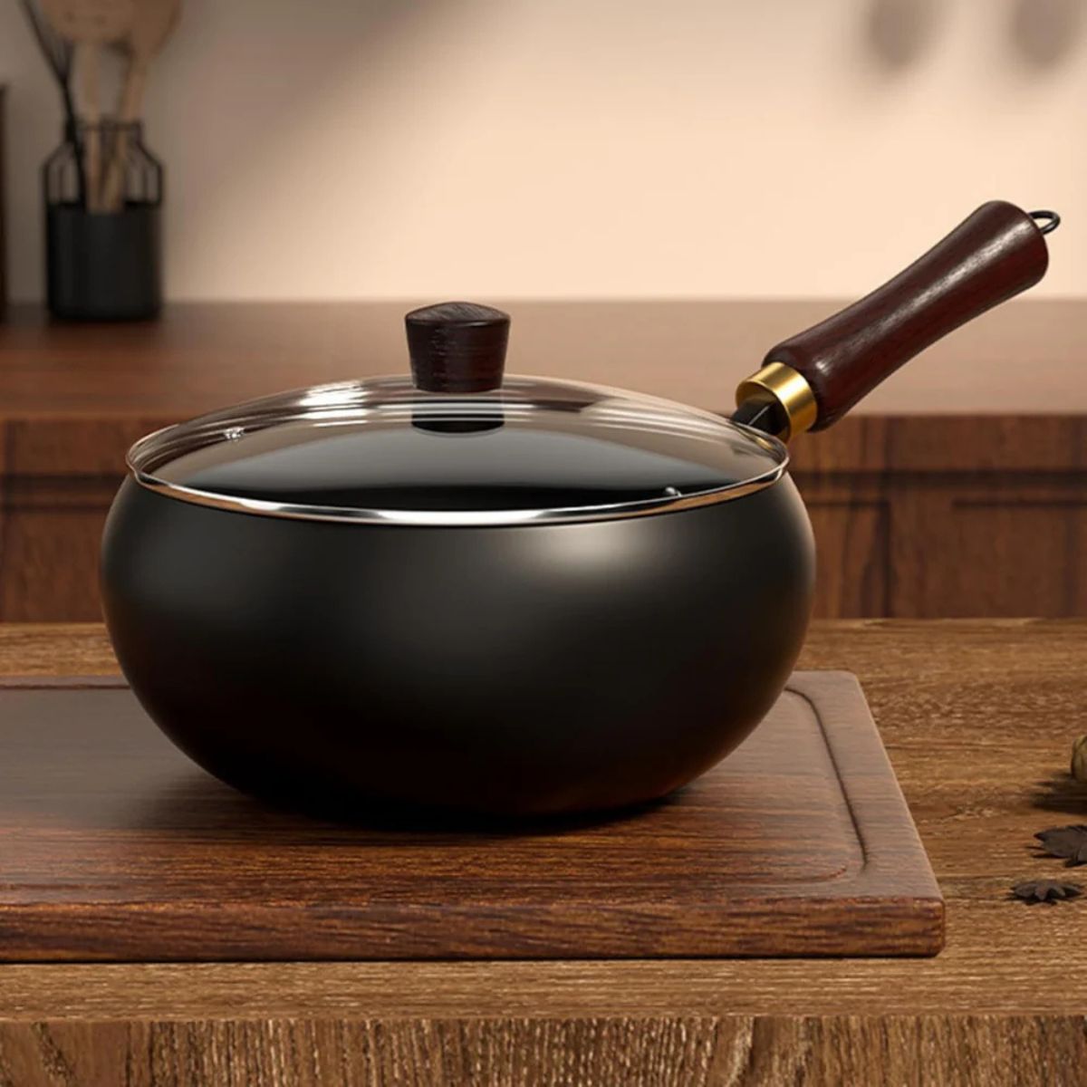 Deep Round Uncoated Iron Wok with Wooden Handle(28cm)