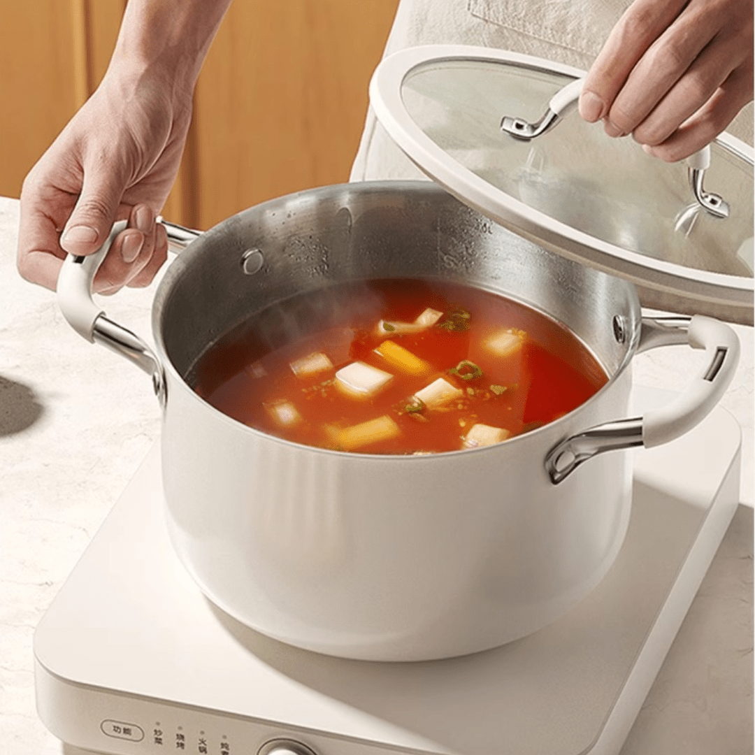 Multi-Purpose Stainless Steel Cooking Pot with Ceramic Exterior