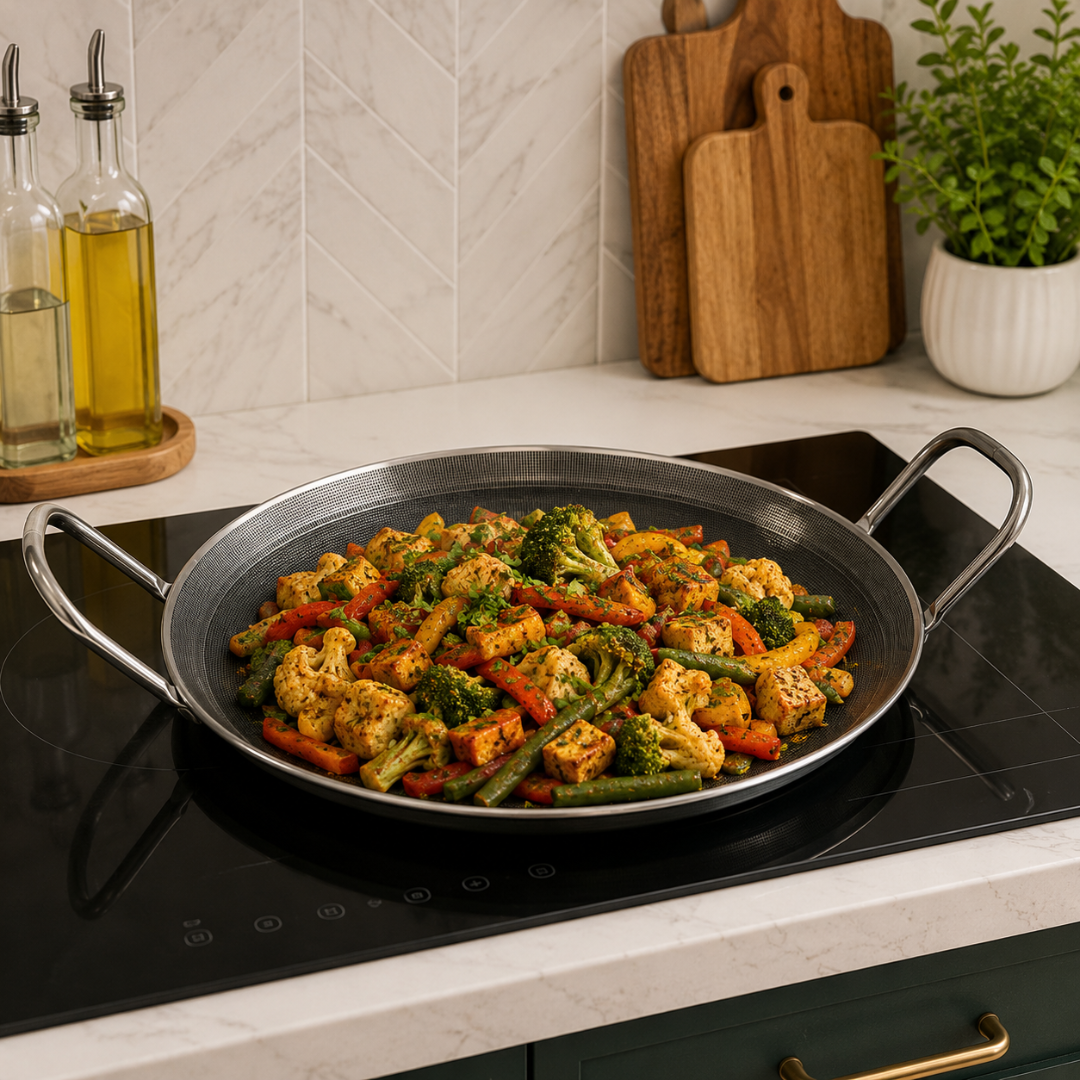 Double-Ear Crystal Shield Non-Stick Stainless Steel Pan