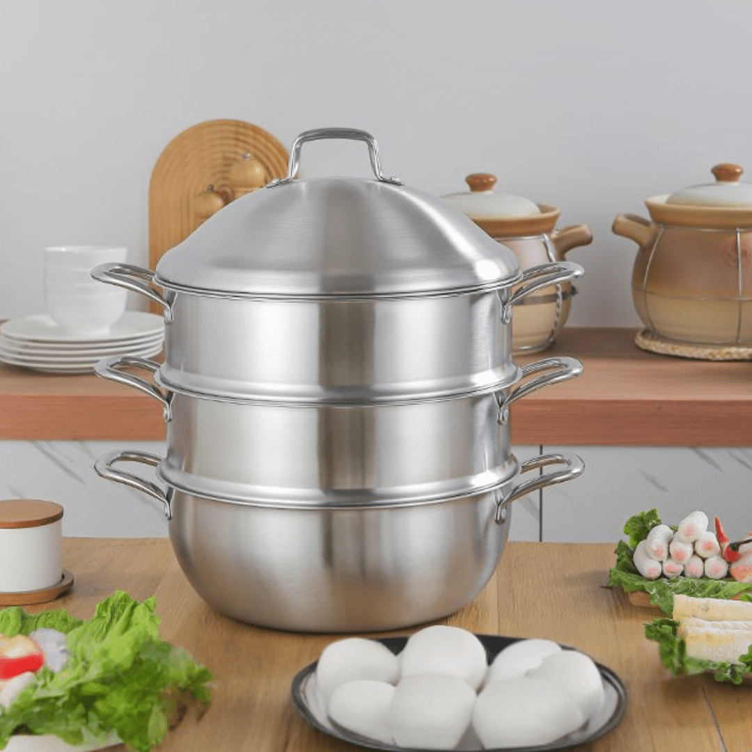 Multi-Purpose Stainless Steel 3-Tier Steaming Pot (32cm)