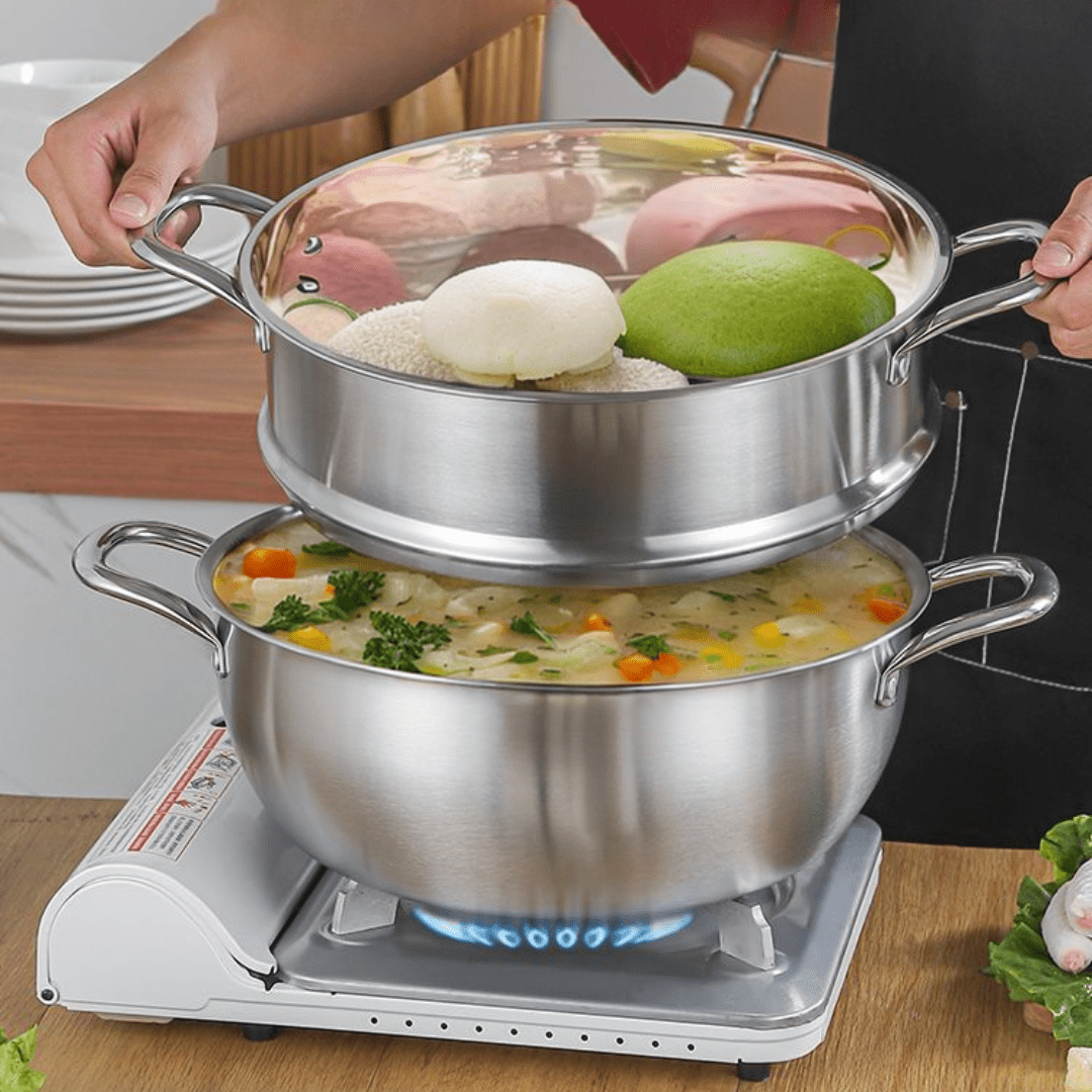 Multi-Purpose Stainless Steel 3-Tier Steaming Pot (32cm)