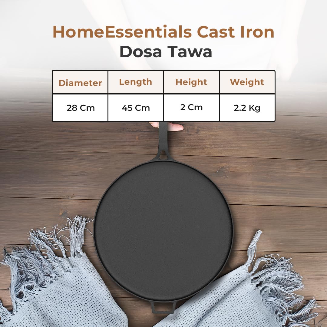 Cast Iron Flat Tawa for Dosa & Roti with Handle Cover (28cm)