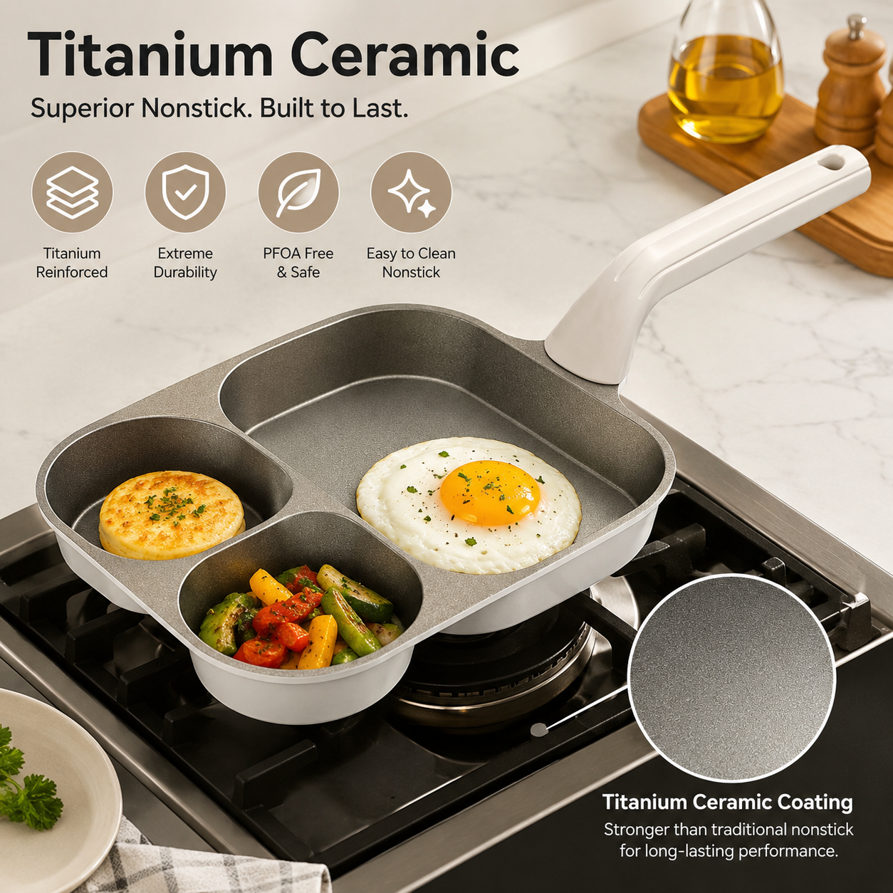 Titanium Ceramic 3-in-1 Breakfast Frying Pan