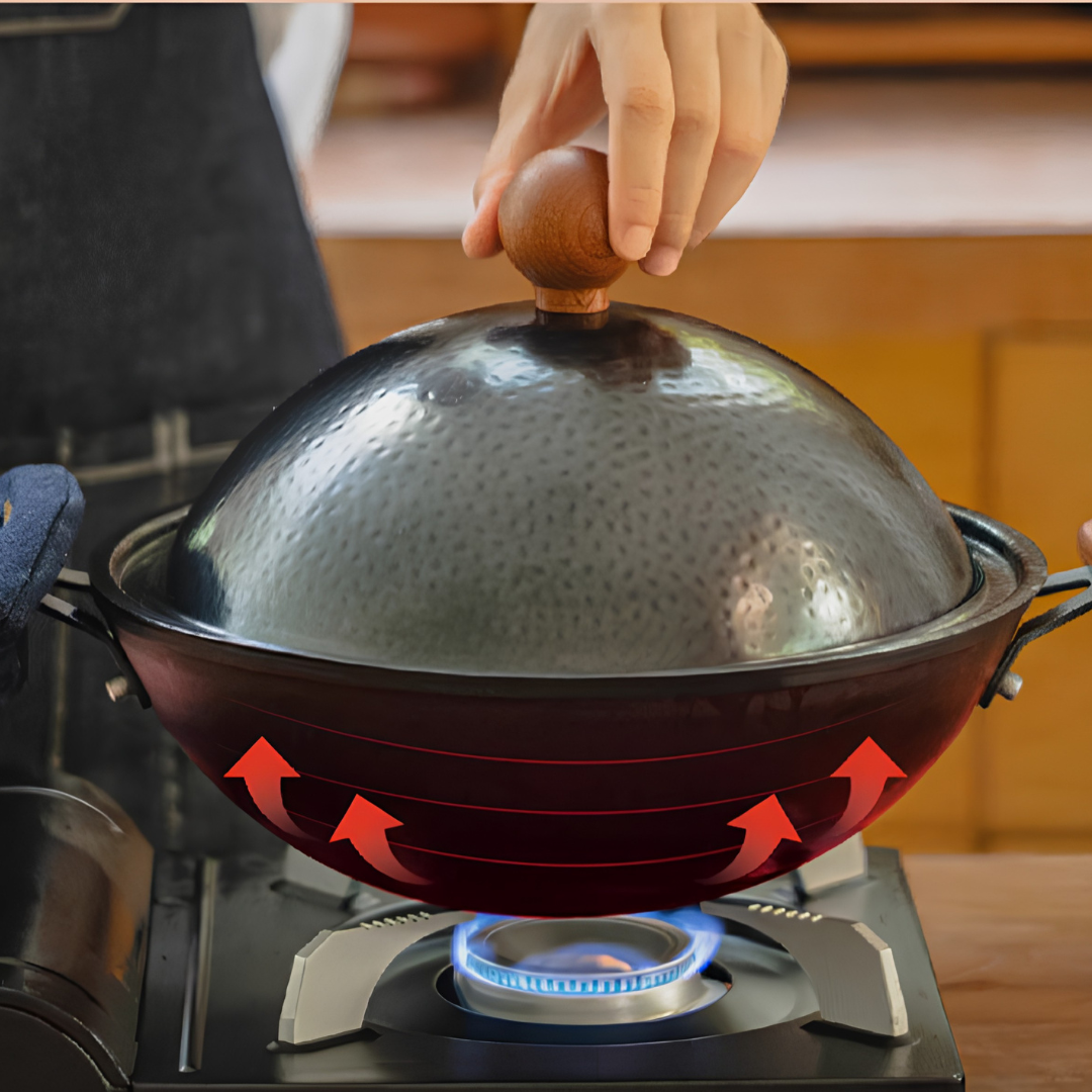 Double Handle Uncoated Iron Wok with Lid(32cm)