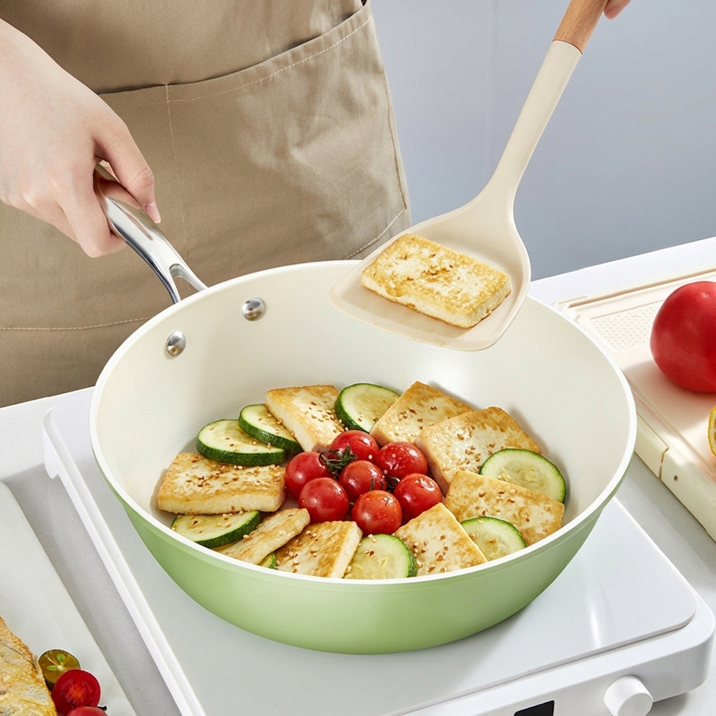Green Ceramic Nonstick Wok with Glass Lid(30cm)