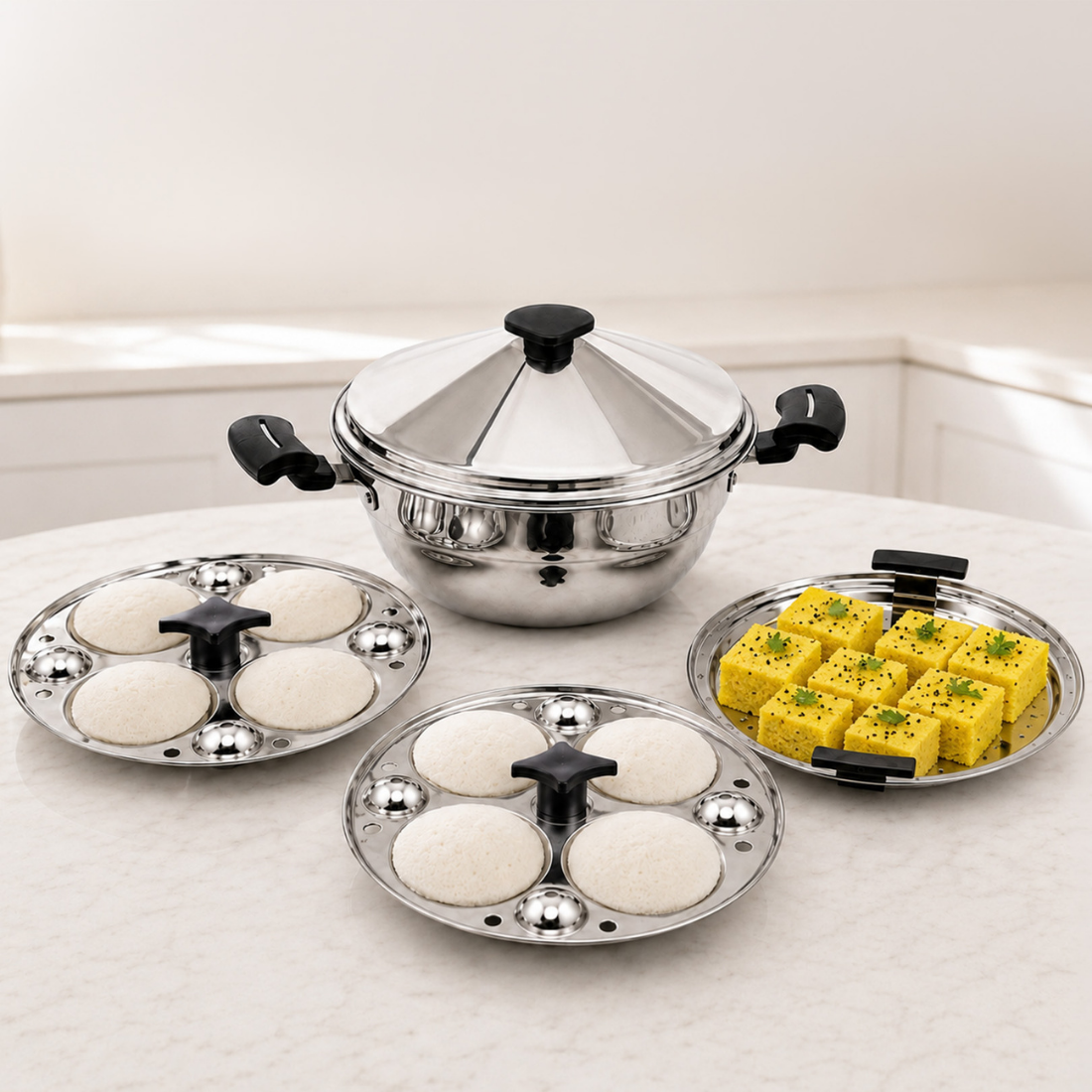 5-Piece Stainless Steel Idli Maker and Steaming Kadai Set