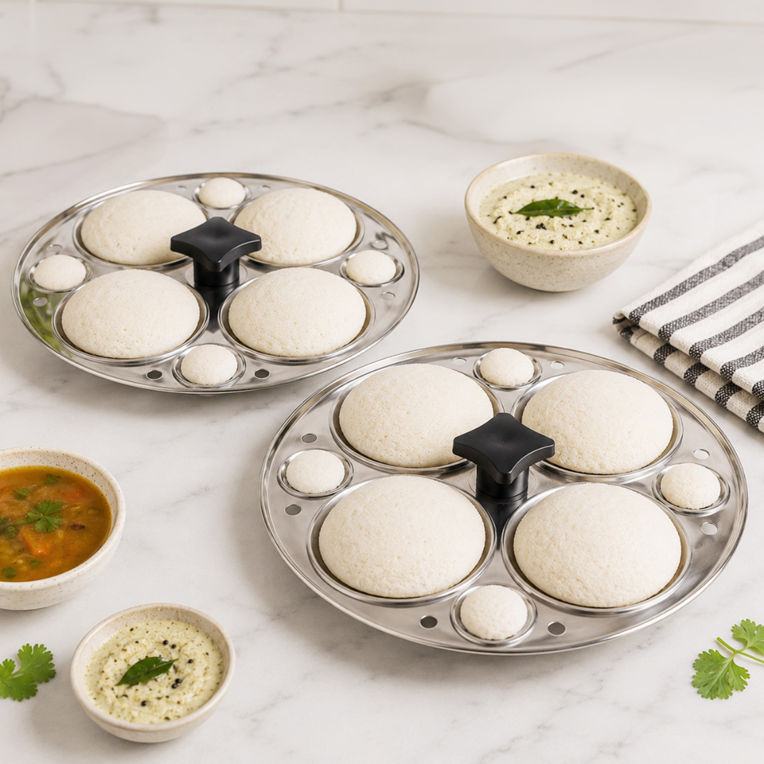 5-Piece Stainless Steel Idli Maker and Steaming Kadai Set