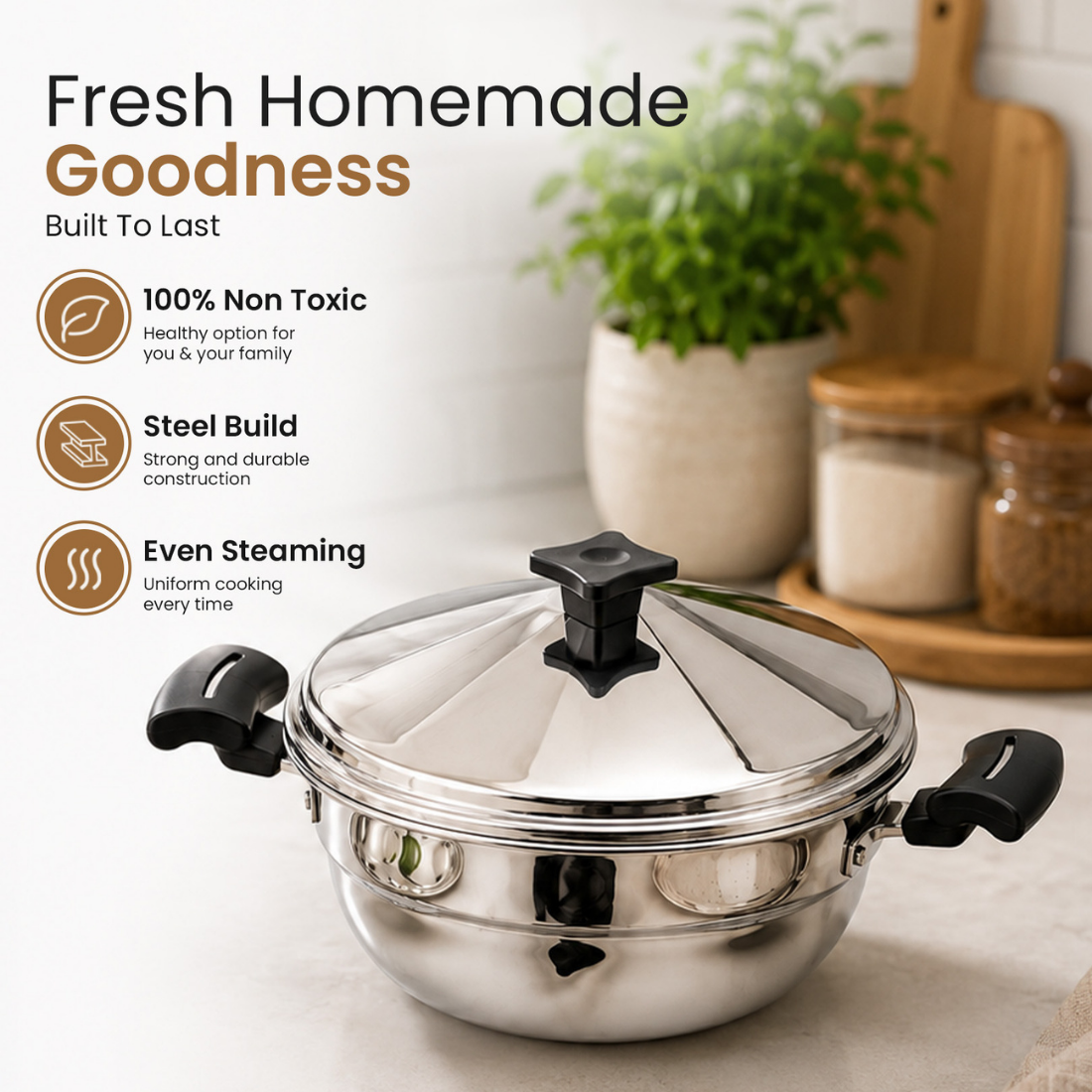 5-Piece Stainless Steel Idli Maker and Steaming Kadai Set