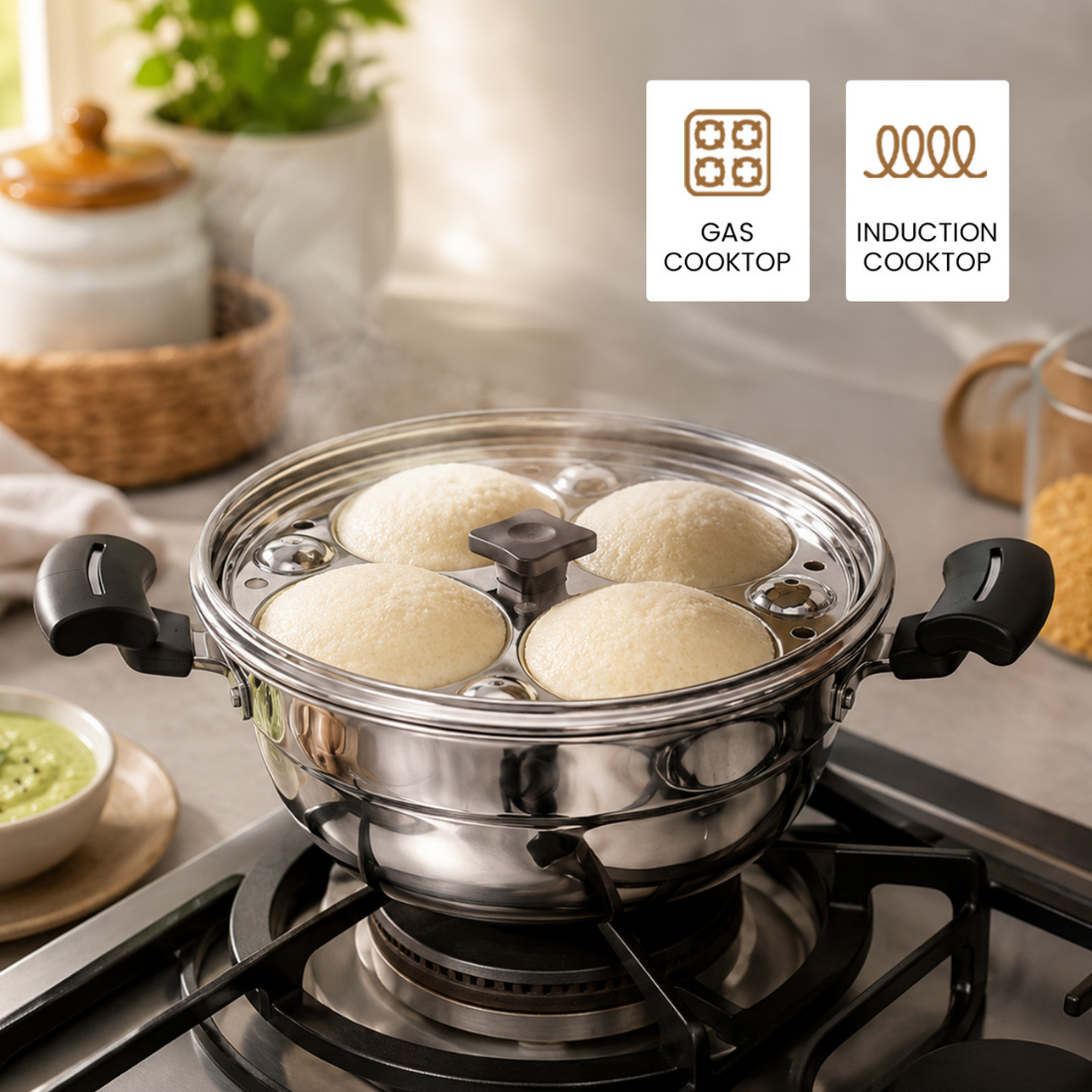 5-Piece Stainless Steel Idli Maker and Steaming Kadai Set