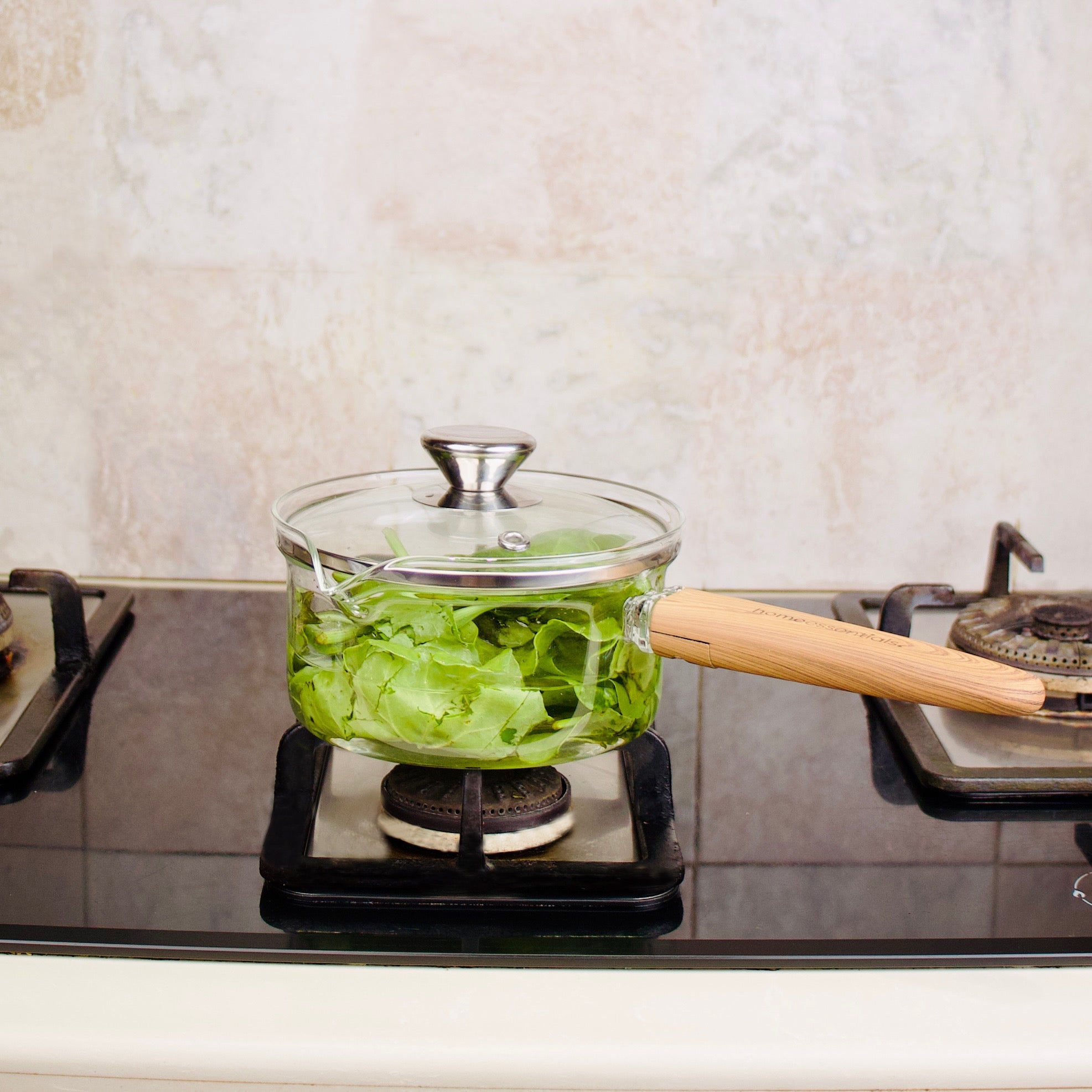 Multi-Functional Borosilicate Glass Pan with Wooden Handle (1300ml)