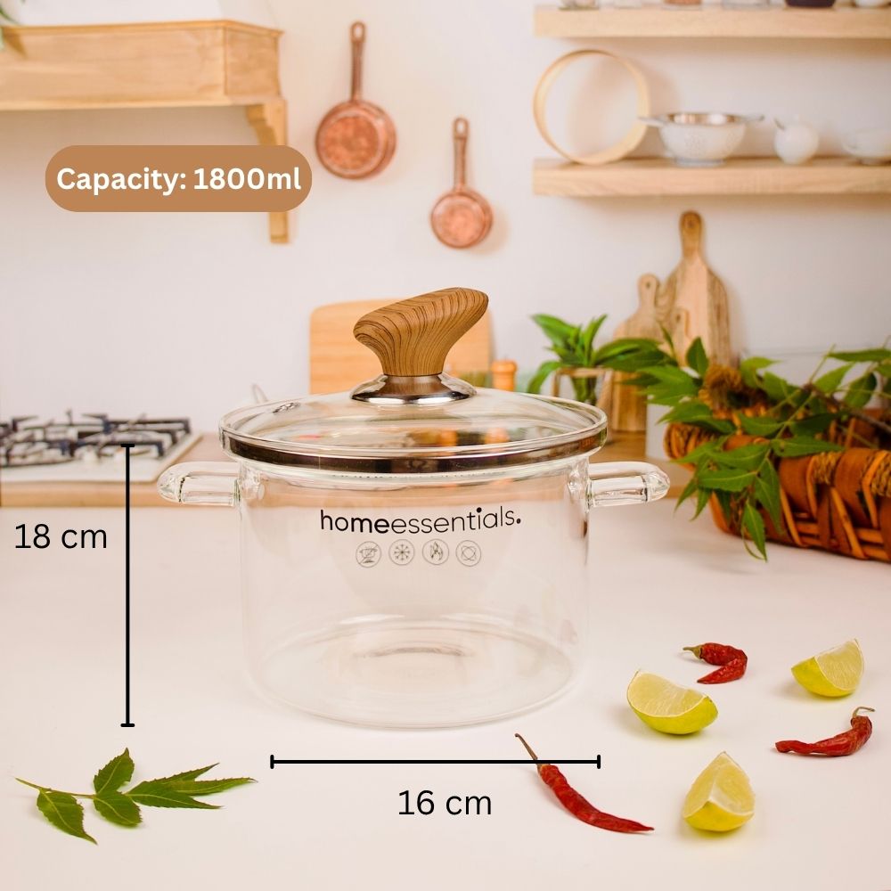 Multi-Purpose Transparent High Borosilicate Glass Pot with Lid
