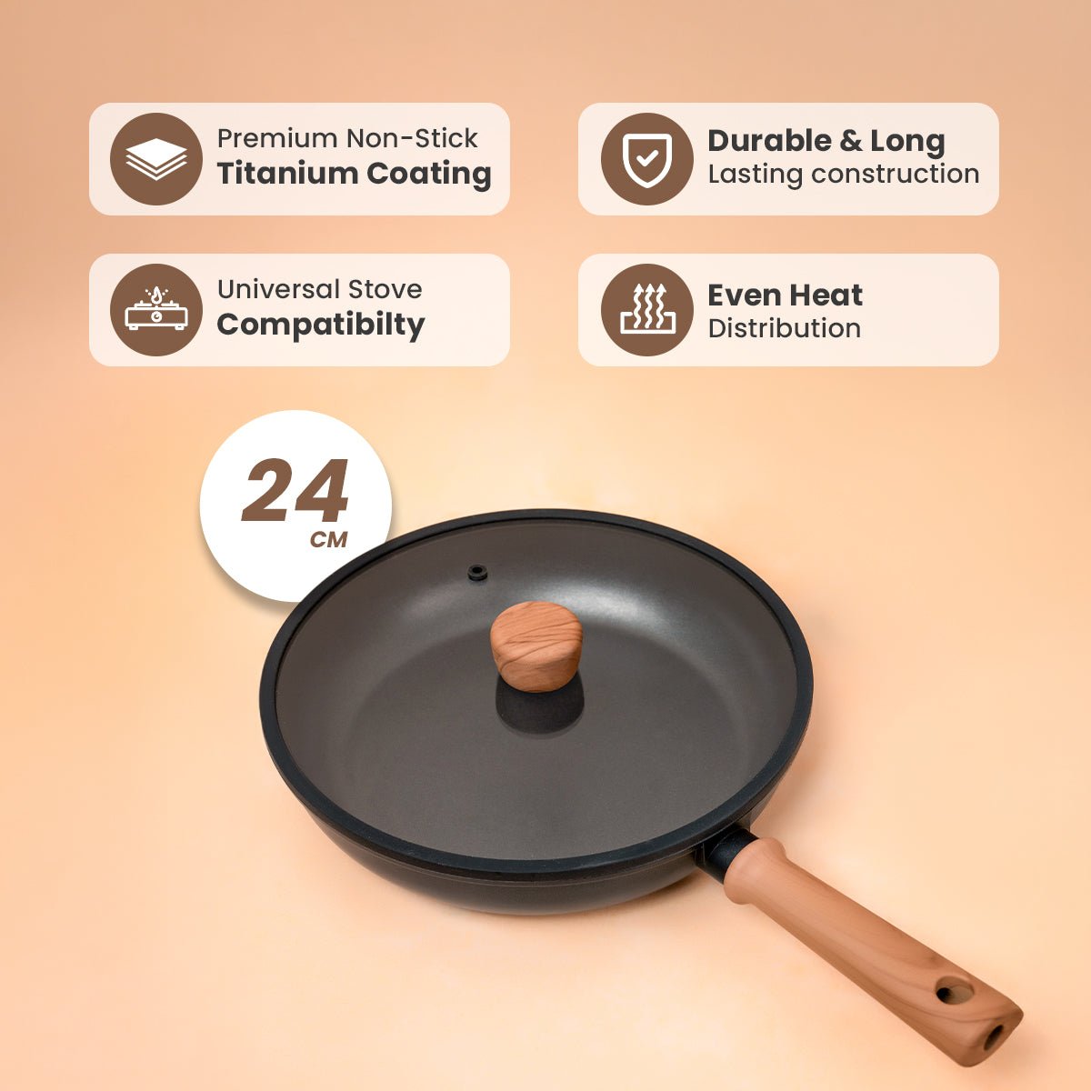 Titanium Non-Stick Induction Frying Pan with Glass Lid (24cm)