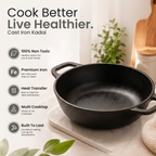 Classic Cast Iron Cooking Kadai with Silicone Grip(24cm)