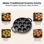 Cast Iron 12 Pit Appam Pan with Silicone Grip