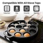 Cast Iron 12 Pit Appam Pan with Silicone Grip