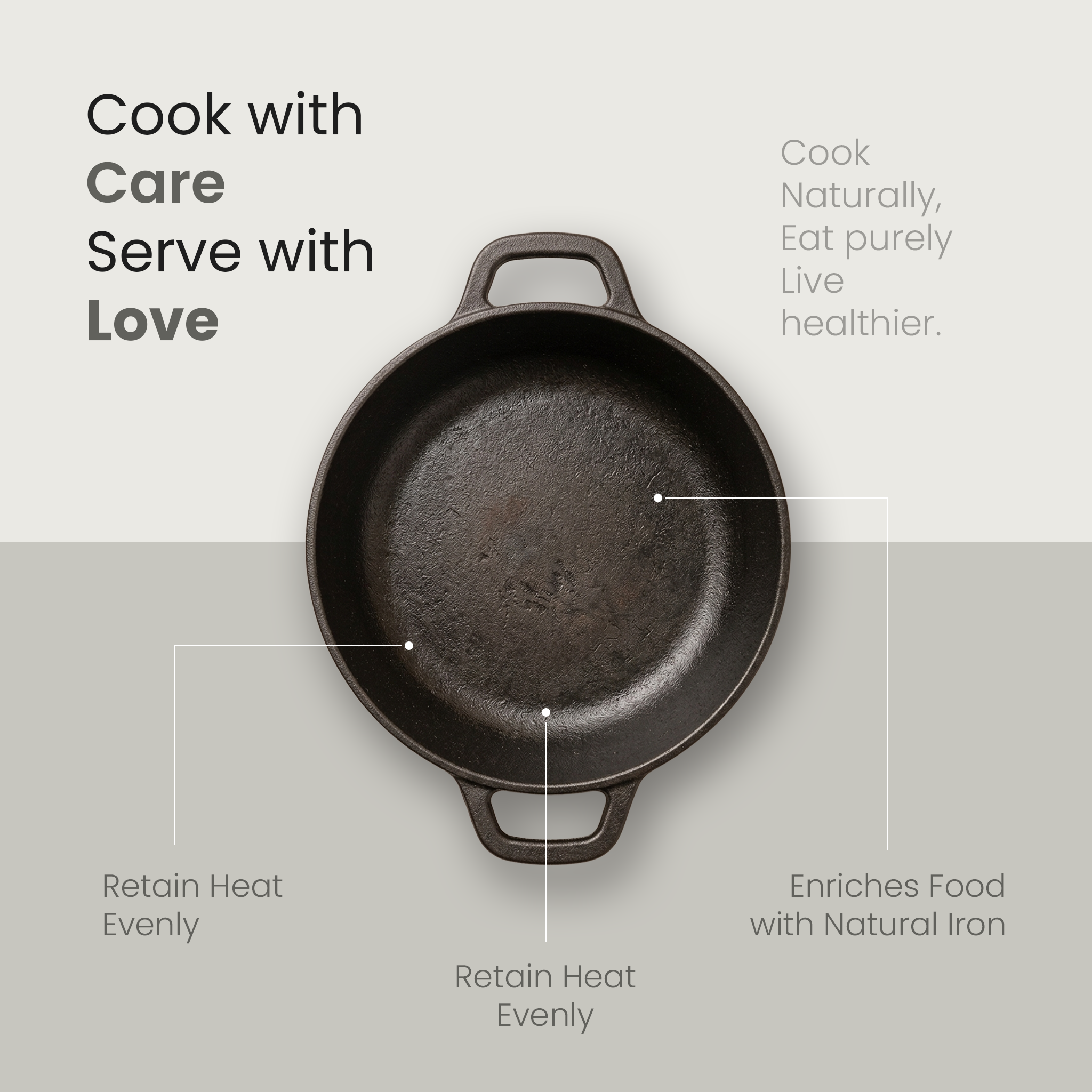 Classic Cast Iron Cooking Kadai with Silicone Grip(24cm)