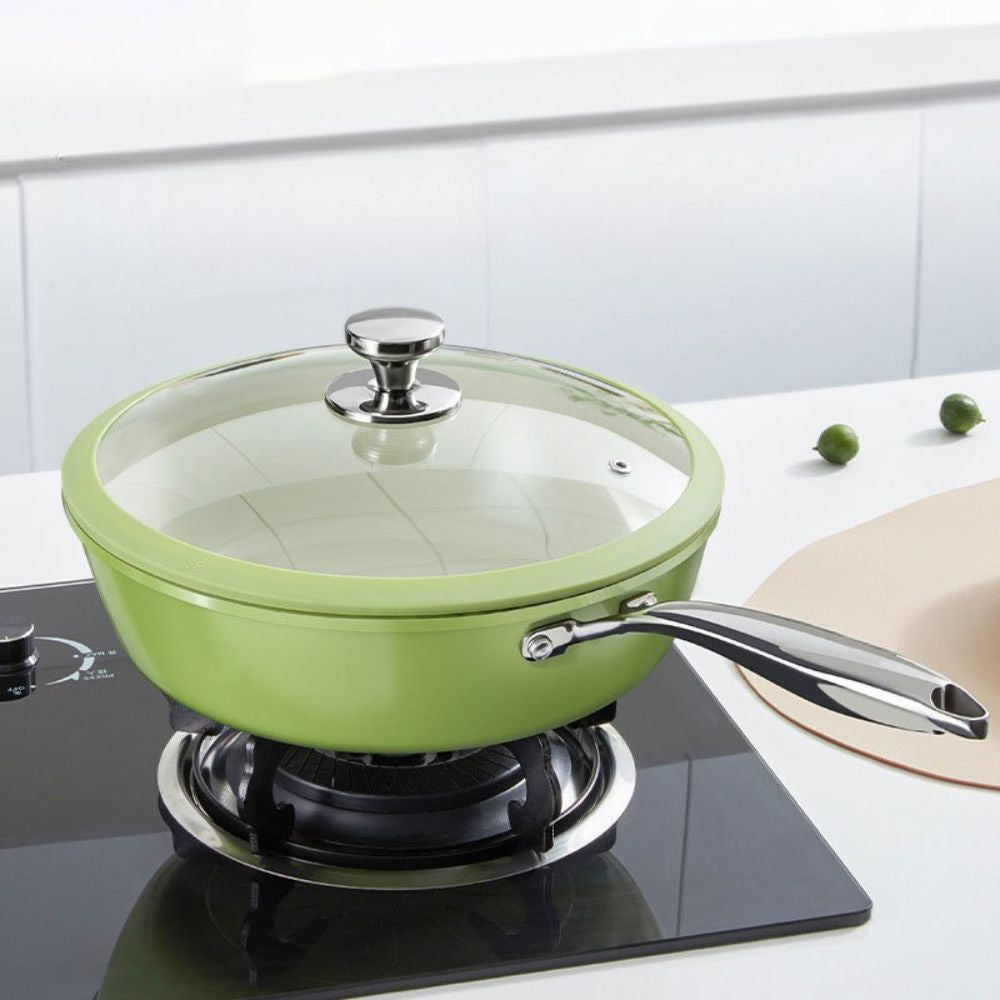 Green Ceramic Nonstick Wok with Glass Lid(30cm)
